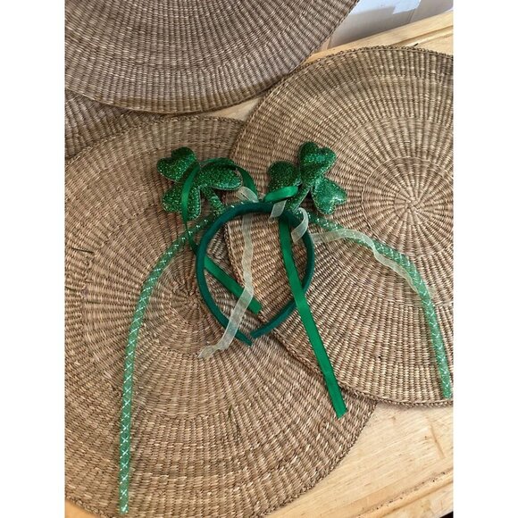 St. Patrick’s Day Shamrock Headbands – Glittery Green with Ribbons - Picture 1 of 6